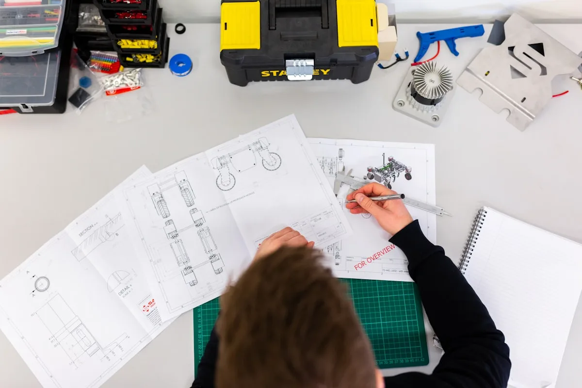 Engineer reviewing construction drawings